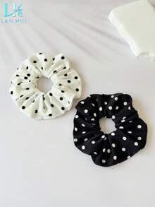 4 piezas de scrunchies grandes elegantes de algodón puro con estampado de lunares para mujer, lazos para coleta y moño, adecuados para salidas diarias, vacaciones en la playa, fiestas festivas, decoración de peinados, accesorios de ropa, bandas elásticas de goma de estilo bohemio elegante - Multicolor - Ver 11