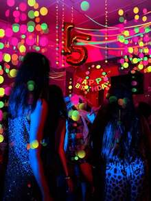 6pcs - 49ft UV Reactive Polka Dot Paper Neon Decorative Ribbon, UV Reactive Black Light Party Decor, Glow Party Supplies, Suitable For Wedding Birthday Decoration - Multicolor - View 4