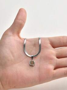 1件简约几何不锈钢虎眼石和绿松石吊坠项链，日常佩戴饰品，男士礼物，父亲节礼物 - 彩色 - 查看 6