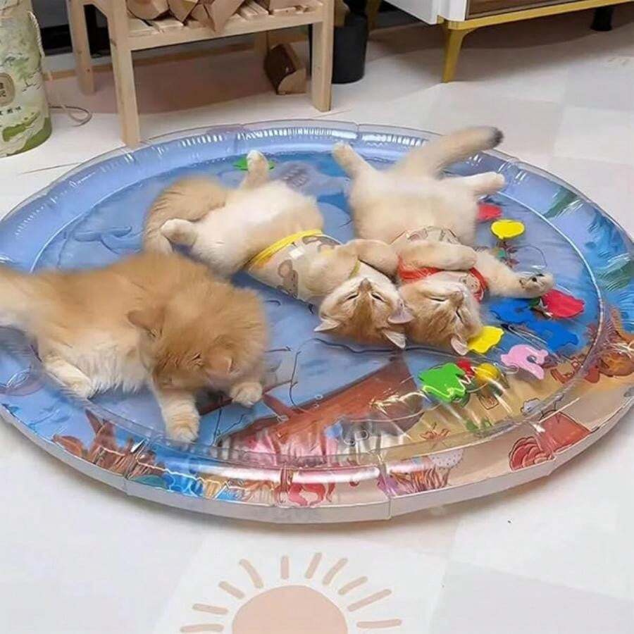 Inflatable Round & Square Cat Sensing Play Mat, Pet Water Bed, Dog & Cat Summer Cooling Mat, Animal Water Sensing Play Mat, Water Bed Mat, Thick PVC Anti-Scratch, Cooling & Comfortable Pet Pad