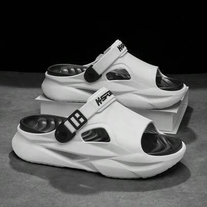 Men's New Summer Outdoor Letter Beach Party Chinese Style Street EVA Buckle Couple Flip Flops, Vacation Outdoor All Season