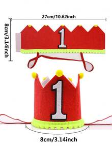 红色生日皇冠派对帽，生日服装头饰，手工粘贴数字1、2、3、4、5、6、7、8、9生日派对帽 - 紅色 - 查看 12