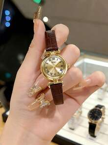 Đồng hồ đeo tay nữ, mặt tròn, dây da PU, kiểu dáng cổ điển retro, máy quartz, thích hợp đeo hàng ngày, làm quà sinh nhật, quà tựu trường, quà Lễ Tạ ơn và những dịp lãng mạn. - màu nâu - Xem 7
