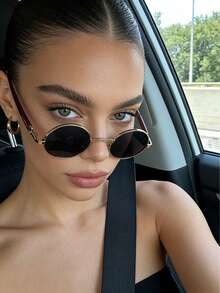 1 par de gafas de sol ovaladas pequeñas unisex, de material de aleación, UV400, anti-ultravioleta, estilo gótico retro, perfectas para fotografía callejera - Multicolor - Ver 1