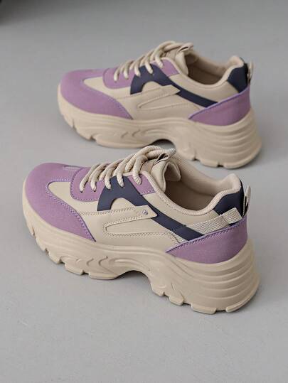 1双女士厚底运动鞋，户外皮革跑步运动休闲鞋，适合春秋季穿着