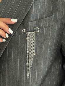 1pc Casual Fashion Chain Tassel Brooch/Lapel Pin/Clip, Suitable For Daily Matching On Pants, Skirts, Shirts, Jackets, Bags, Jewelry. (The Handmade Chain Is Cut According To Size, The Number And Position Of Beads On The Chain Are Not Fixed, Subject To The Actual Item) - Silver - View 7