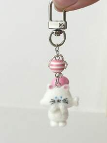 1个植绒小狗小猫玩偶包包挂件钥匙扣，可爱泰迪熊女孩礼物，手机挂绳吊坠 - 白粉紅色 - 查看 14