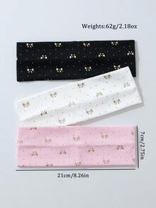 3条/套 柔软防滑蝴蝶结印花发带，弹性瑜伽运动发饰，多功能日常佩戴夏季沙滩发带度假吸汗带 - 彩色 - 查看 6