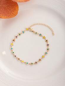 1pc Fashionable Plum Blossom Oil Drop Anklet, Suitable For Beach Dates, Vacations, Traveling, Gifts, Summer Daily Wear - Multicolor - View 6