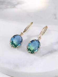 1pc Cubic Zirconia Drop Earrings Copper Jewelry - 淺藍色 - 查看 13