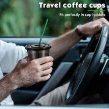 Baderke 25 Set Plastic Cups With Lids And Straws, Disposable Plastic Iced Coffee Cup For Cold Beverage Juice Smoothie Crystal For Coffee Shops Party Catering (Black,12 Oz) - Màu đen - 12 oz - Xem 6