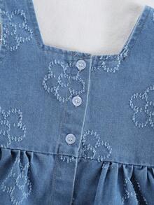 2pcs/Set Toddler Girls' Outdoor Casual Cute Floral Sleeveless Top & Fashionable Denim Shorts Set - Medium Wash - View 3