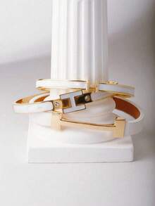 3 piezas Pulseras de cuero con letras doradas de moda, regalos para la novia - Dorado - Ver 4