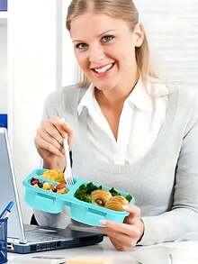 1个便当盒，配有叉子和勺子，三格设计，适合办公室、户外、学校、野餐、返校、午餐盒、午餐包，是学生、上班族、野餐和露营的理想选择。 - 彩色 - 查看 3