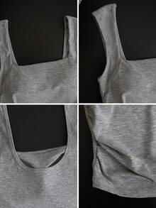 夏季新款简约方领修身背心，女士款 - 灰色 - 查看 8
