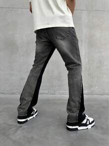 Jeans de mezclilla lavados con degradado de negro y gris, pantalones ajustados y elásticos de corte skinny para hombres - Negro - Ver 2