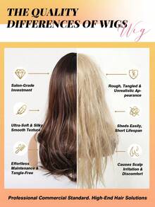 Peluca sintética de 20 pulgadas de largo con ondas de agua y flequillo, con reflejos marrones - resistente al calor, aspecto natural para mujeres y hombres - perfecta para uso diario y fiestas de Halloween - Resaltar marrón - Ver 9