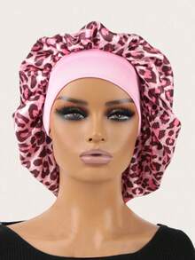 Purple Leopard Print Satin Bonnet For Women - Reversible Silk Hair Wrap Cap - Soft Elastic Wide Band Sleep Bonnet For Curly Hair Protection - 粉色 - 查看 8