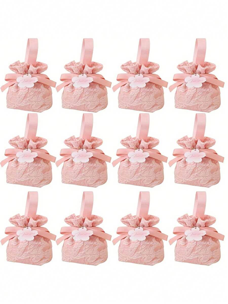 1/3/6/12入蝴蝶結抽繩禮品袋，適用生日、婚禮、派對、商務活動、聖誕節、萬聖節