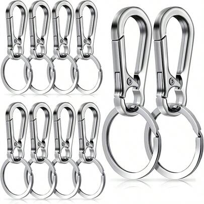 10个金属钥匙扣，钥匙圈，登山扣，钥匙链收纳器，适用于家居、汽车钥匙查找器、钱包挂饰、挂绳钩，男女通用