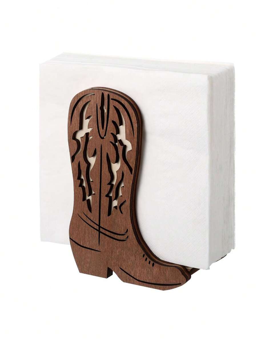 1pc Western Cowboy Boot Napkin Holder, Vintage Brown Stand With Open Top Design And Sturdy Base, Suitable For Kitchen, Farmhouse Style, Western Theme Party Decor, Home, Office, Cowboy Events, Long-Lasting Retro Charm