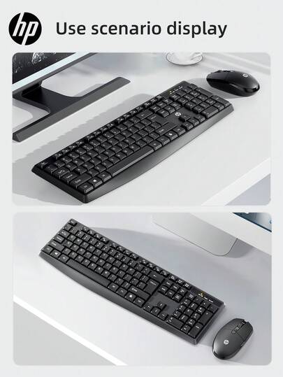  لوحة مفاتيح وماوس لاسلكية من HP، 108 مفتاح بحجم كامل 2.4 جيجا هرتز، لوحة مفاتيح إرجونومية، ماوس قابل للضبط على 3 مستويات للدقة، تصميم كلاسيكي أنيق للكمبيوتر المكتبي والمحمول