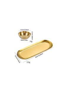 Bộ 4 đĩa đựng nước chấm hình bầu dục bằng thép không gỉ, đĩa khai vị kiểu Hàn Quốc, khay đựng gia vị cho lẩu và nướng BBQ. - Vàng - Xem 7