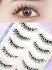 ENCHUW 5对装 透明带漫画假睫毛 猫眼假睫毛 自然浓密假睫毛 丰盈睫毛嫁接 旅行必备化妆工具 条状假睫毛，睫毛，假睫毛，假睫毛 - 黑色 - 查看 6