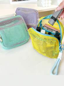 Dopamine Mesh Cosmetic Bag, Mini Mesh Coin Purse, Women's Lipstick Storage Bag With Handle - A - View 11