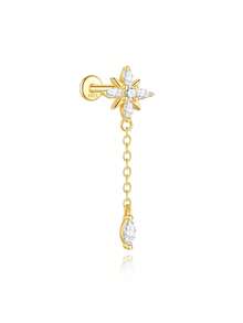 1pc 925 Sterling Silver Flat Back Ear Cuff Earring With Chain & Diamond Stud Earring, Ear Cartilage Earring, Ear Lobe Earring, Ear Cuff Earring For Women, Gift - Gold - View 22