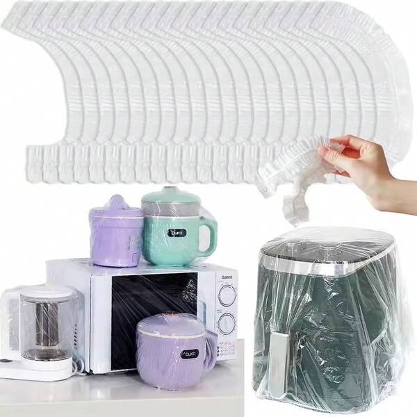 10pcs Dust Cover For Home Appliances, Microwave Oven Dust Cover, Universal Plastic Transparent Film Cover For Tables, Suitable For Home Appliances Such As Electric Fan, Rice Cooker, Pot, Kitchen Baking Tray, Microwave Oven, Kitchen Accessories