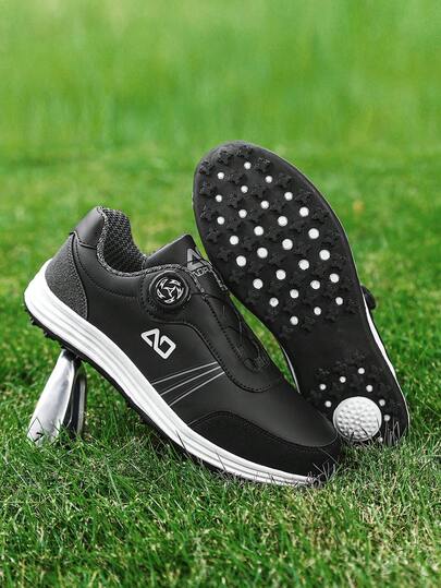 2025 New Men's Golf Shoes, Thick Sole, Anti-Slip, Wear-Resistant, Low-Top Round Toe, Rotary Buckle, Soft Bottom, Strong Grip, Professional Golf Training Shoes, Unisex, Leather, Waterproof, Oil-Proof, Big Size 46, Comfortable Sports Shoes