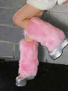 Women's Fluffy Leg Warmers - Soft & Plush Boot Covers Winter, Halloween And Santa Claus Costumes - 粉色 - 查看 2