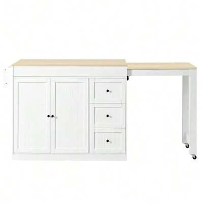Kitchen Island On Wheels, Extendable Dining Area Kitchen Island With Spice Rack And Drawers, Mobile Freestanding Kitchen Island, Ideal For Kitchen And Dining Room