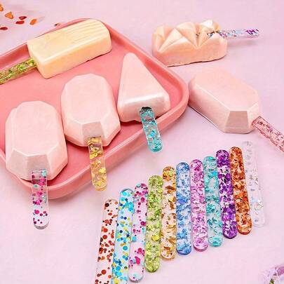 20pcs Reusable Colorful Ice Pop Sticks | Reusable Ice Cream/Popsicle Mold Sticks Suitable For Homemade Ice Pops, Cakes, Candies, Crafts, Summer Cooling DIY Tools, Home, Outdoor, Stores, Schools, Refrigerators, Kitchen Accessories