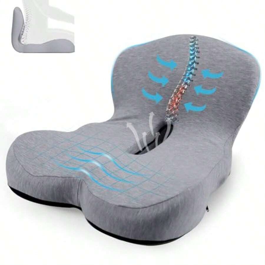 Cojín de Espalda y de Silla Combinado Cojín De Soporte Lumbar Ergonómico Asiento de Espuma con Memoria Aliviar Dolor de Espalda Tailbone Ciática para Oficina  89681 - gris - Ver 1