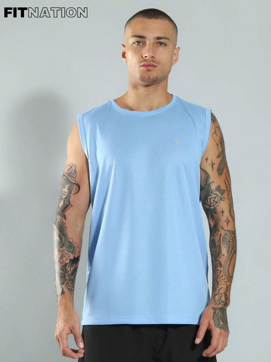 FITNATION MACHÃO Fitness Gym Tank Top For Men In DRYFIT Fabric That Dries Sweat Quickly - Light Blue - View 1