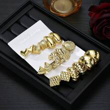 18 pièces Boucles d'oreilles personnalisées en or exagérées en CCB pour femmes, ensemble de boucles d'oreilles créatives, convient pour un port quotidien - Or jaune - Voir 2