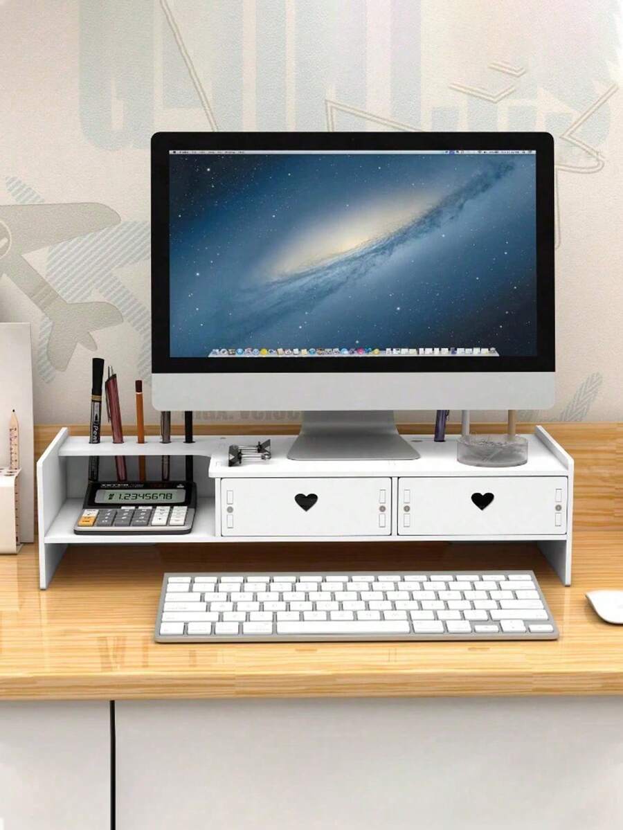 Computer Screen Height Riser With Storage Function, Desktop Laptop Stand, Multi-Functional Drawer-Type Storage Rack, Desktop Height Riser With Drawer Storage Base, Desktop Monitor Stand - 查看 1