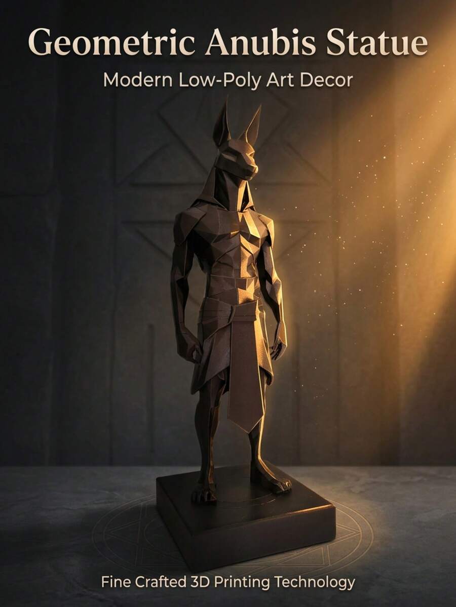 现代神话艺术：阿努比斯低多边形雕塑，几何美学与古代神秘的碰撞。 - 阿努比斯 - 查看 1