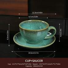 2pcs Classic Ceramic Coffee Cup And Saucer Set, Retro Color Series, Suitable For Home Or Cafe, Dishwasher, Microwave, Oven And Refrigerator - Multicolor - View 20