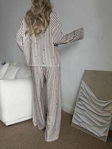 Nina Bonheur Bộ đồ ngủ 2 món tay dài thoáng khí thoải mái rộng rãi cho nữ và quần dài, đồ mặc nhà dễ thương - màu đen - Xem 3