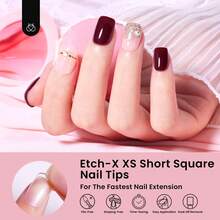 Beetles Soft Gel Nail Tips Short Almond 288pcs In 12 Sizes, Etch-X Pre-Etched Full Cover Acrylic Fake Nails Art - Square Extra Short 288pcs-2 (Etch X Nail Tips) - 查看 4