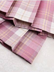 Y2K学院风可爱撞色格纹迷你裙，带褶裥和安全短裤，性感音乐节夏季休闲粉色春装 - 粉色 - 查看 6