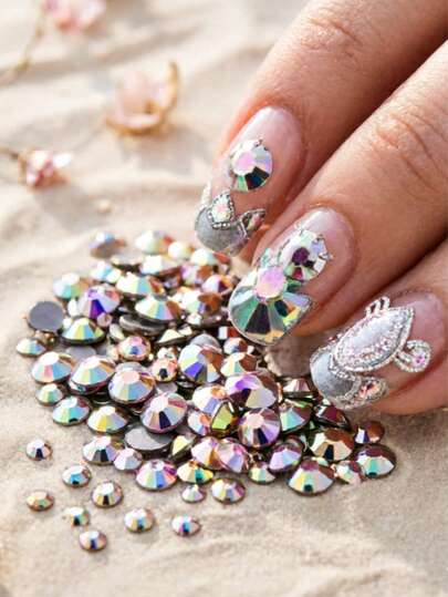 280颗高品质平底捷克AB彩混色小圆钻，美甲装饰