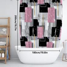 1pc/4pcs Glitter Geometric Pattern Luxury Bathroom Shower Curtain Set, Free 12 Hooks Included, Elegant Holiday Decor, Includes Bath Mat, U-Shaped Toilet Mat And Round Toilet Mat, Suitable For All Bathroom Scenarios - A - View 11