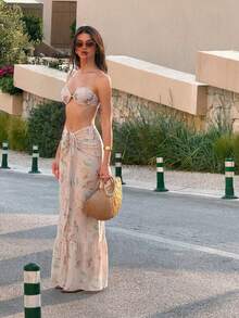 Bộ đồ bơi quây ngực gợi cảm, thanh lịch, kiểu dáng thường ngày, màu be, chất liệu vải dệt, xẻ tà cao, thích hợp cho nữ, thích hợp cho kỳ nghỉ biển và tiệc tùng. - Nhiều màu - Xem 1