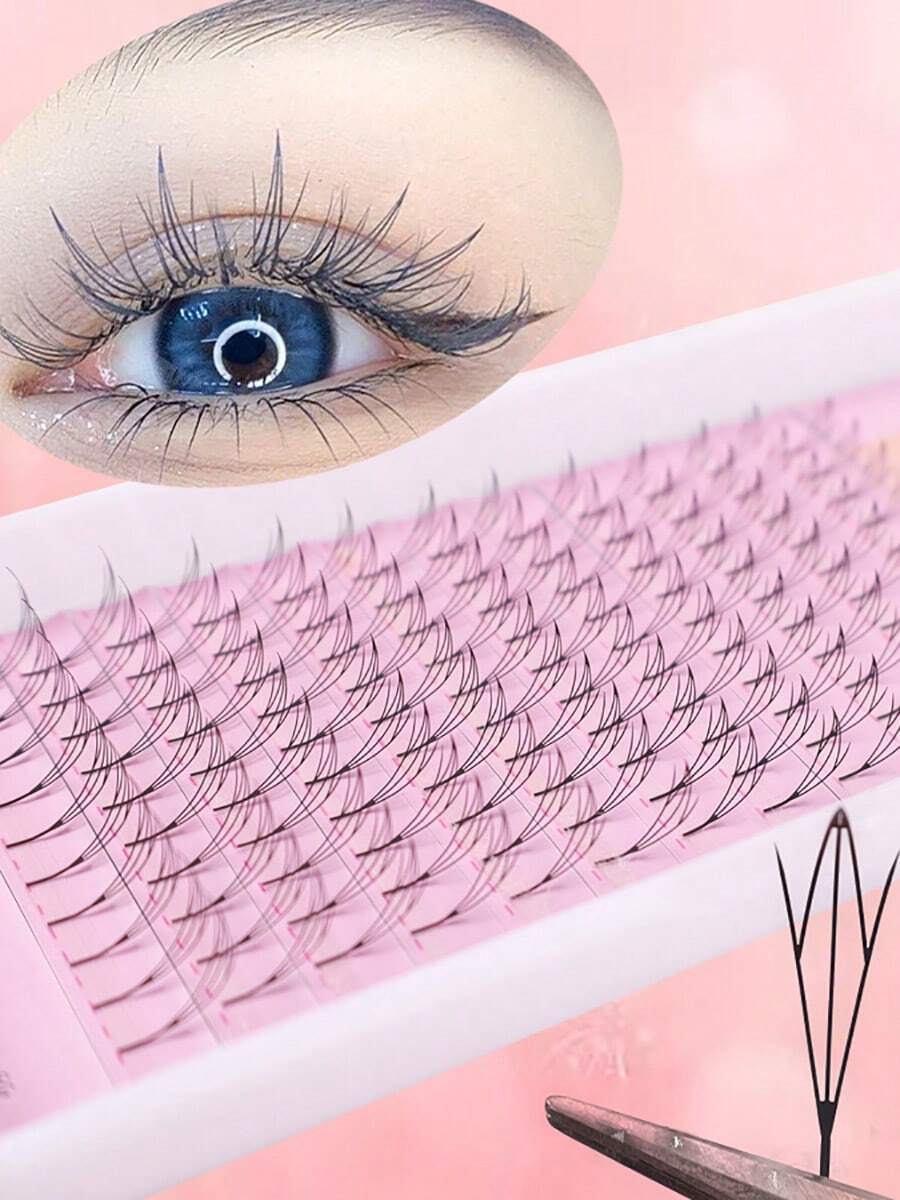 懒人福音！快速定位卡通精灵嫁接睫毛，120簇尖翼浅色混合条，8-15毫米，自然眼型 - 查看 1
