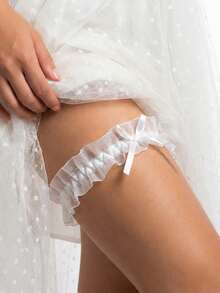 欧美流行新娘婚礼腿链吊袜带蕾丝花朵蝴蝶结性感腿带 - 白色 - 查看 9