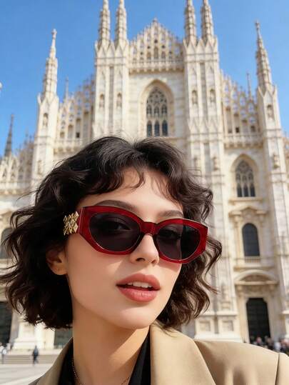 1 Piece Of Women's Red Oval Fashion Glasses,Made From High-Grade PC Materials, Y2K Style, Travel, Holiday Accessories, Seasonal Selection, Fashionable Glasses, Wear In The ,Suitable For Party Looks, Summer, Back-To-School Season, Beach Parties, Street Style, Selfies, Holidays.